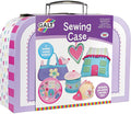 Purple suitcase with a metal handle for Galt Sewing Case, featuring colorful felt projects like a heart and hedgehog.