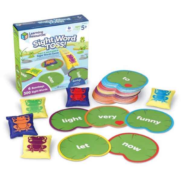 Sight Word Toss game box with green lily pad cards and colorful beanbags featuring frog illustrations.