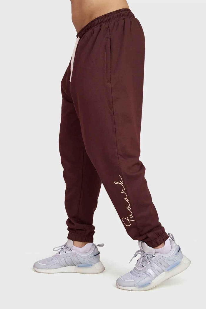 Fuaark Nz signature oversized brown joggers with relaxed fit, soft fabric, and stylish design for comfortable casual wear.