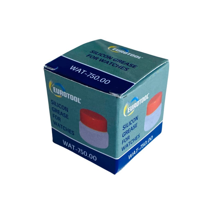 Silicon grease for watches, 20g tube, used for watch tool lubrication, shown in a small container with a watch repair setting.