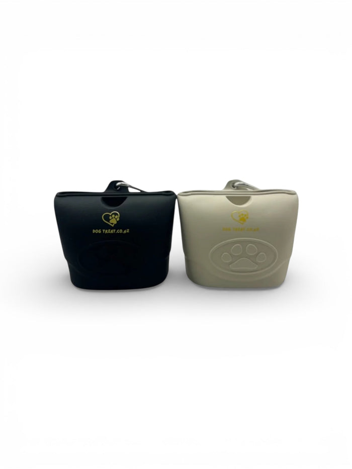 Silicone dog treat pouch by DogTreatNZ with a secure clip and spacious compartment for training treats.