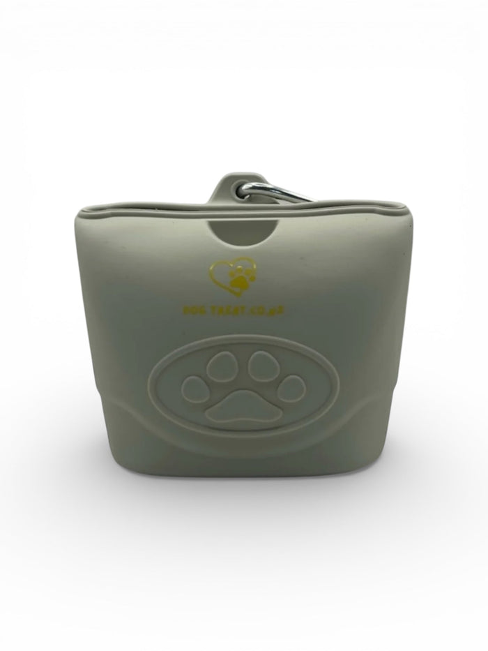 Silicone dog treat pouch by DogTreatNZ with a secure clip and spacious design, ideal for carrying treats during walks.