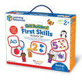 White activity set box with blue handle, featuring colorful letters, numbers, animals, and child figures. For ages 2+.