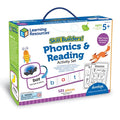 Blue and white box showing letter tiles spelling bat, activity sheets, and cartoon characters like a fox and bee.