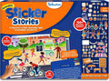 Orange Skillmatics box showing a colorful town scene with kids, a lemonade stand, and 150+ reusable stickers.