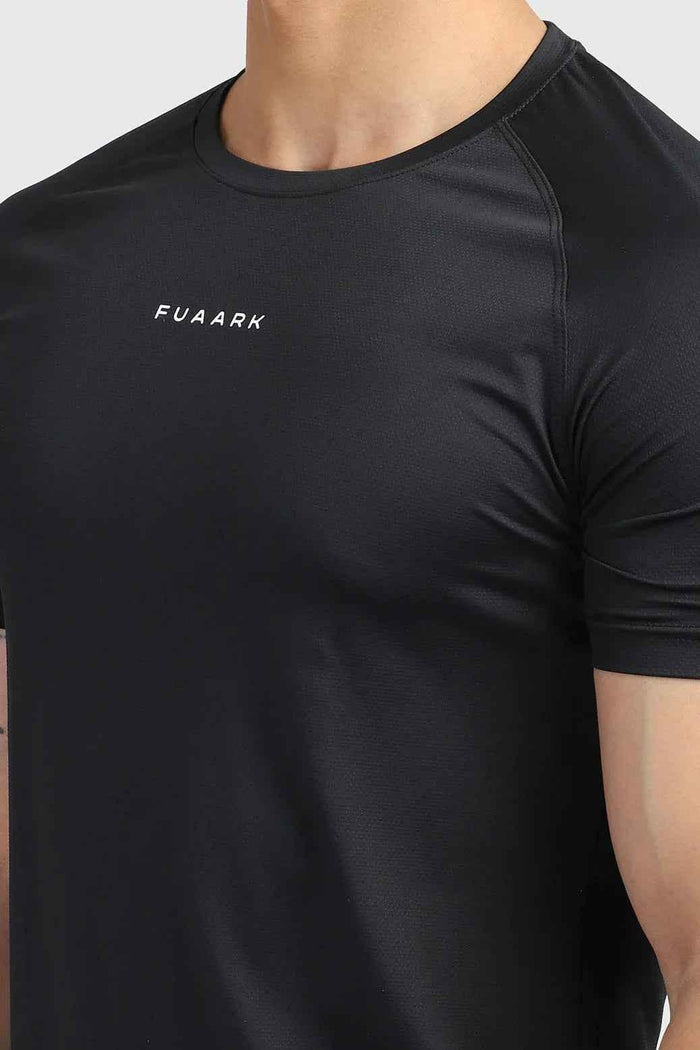 Black Fuaark Nz sleek T-shirt with a modern fit, displayed flat on a plain background.