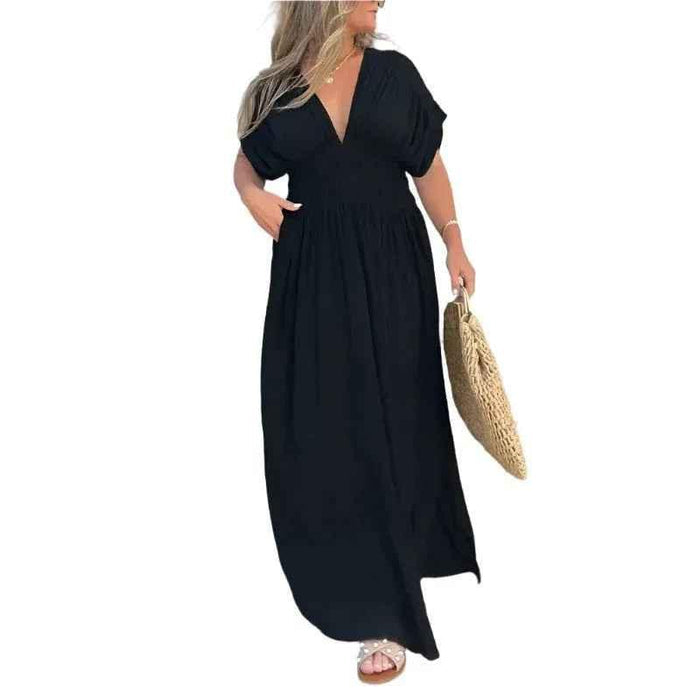 Stylish 3Sixty5 khaki summer dress with slit detail, casual chic dress for warm-weather wear, lightweight and stylish.