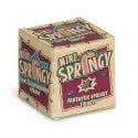 Small cream and red cube-shaped box for a Mini Springy toy, featuring retro fonts and a slinky illustration on the front.