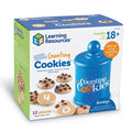 A colorful toy box featuring a blue cookie jar and plastic chocolate chip cookies with numbers.