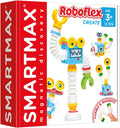 SmartMax Roboflex box showing magnetic robots with flexible white limbs, blue block bodies, and yellow claws.