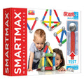 Colorful magnetic building toy box showing children constructing 3D shapes with rods and silver spheres.