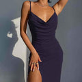 Stylish 3Sixty5 khaki smooth knit slit dress featuring a fitted silhouette and side slit for a chic, casual look.