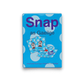 Light blue polka dot box for Snap as Gaeilge featuring cards with a house, bird, and crab with Irish vocabulary.