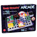 Snap Circuits Arcade box featuring a colorful assembled circuit with an LED display, speaker, and light-up disco ball.