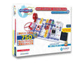 White electronics kit box featuring a complex circuit with blue connectors, a red propeller, and a black solar cell.