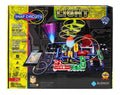 Snap Circuits Light box showing a colorful electronic build with fiber optics, a spinning fan, and glow ball.