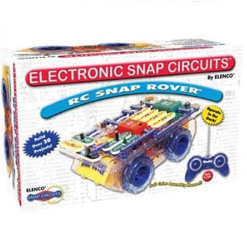 Packaging for an RC Snap Rover kit showing a colorful toy vehicle made of circuit parts and a blue remote control.