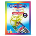 STEM toy box showing a yellow plastic propeller flying above a snap-together circuit board with a green switch.
