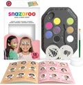 Snazaroo face paint kit with 8 colors in a black palette, brush, sponge, stencils, and an illustrated design booklet.