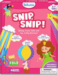 Pink box with a princess, fairy, and unicorn in a hot air balloon, showing levels for scissor skill development.