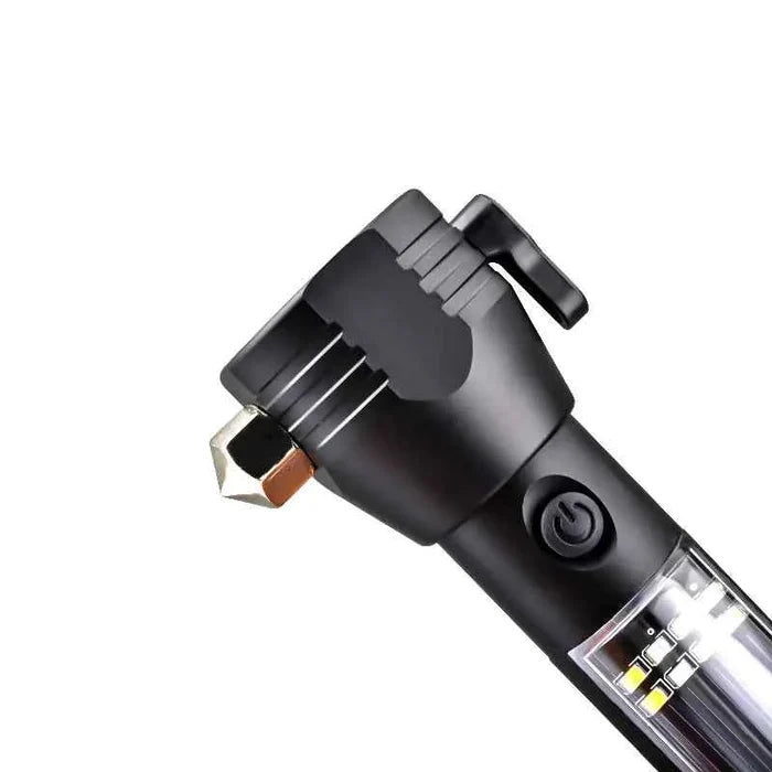 Mead's Supply & Equipment LED flashlight with solar and USB charging, high-intensity outdoor light, black outdoor electronics.
