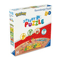 White and red box featuring Pikachu and Paldean starter Pokémon, 4x35 piece puzzles, and game piece illustrations.