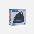 Speks Crags square white box featuring dark navy blue magnetic stones piled on a matching round indigo tin.