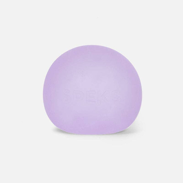 Lavender-colored round memory gel stress ball with a smooth matte surface and subtle embossed branding.