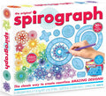 Spirograph box featuring blue circular gears, vibrant geometric patterns, and a hand drawing with a purple pen.