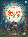 Book cover featuring a ghost boy, haunted house, and full moon framed by dark, gnarled tree branches and bats.