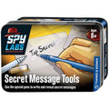 Black metal tin featuring a red hat logo and a hand writing Top Secret with a blue pen and a silver light-up tool.