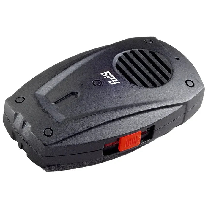 Matte black handheld gadget featuring a circular speaker grille, red sliding side switch, and white SPY logo on top.