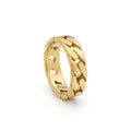 Gold stainless steel Cuban curb chain link ring by Glitters, featuring a thick, interconnected chain design.