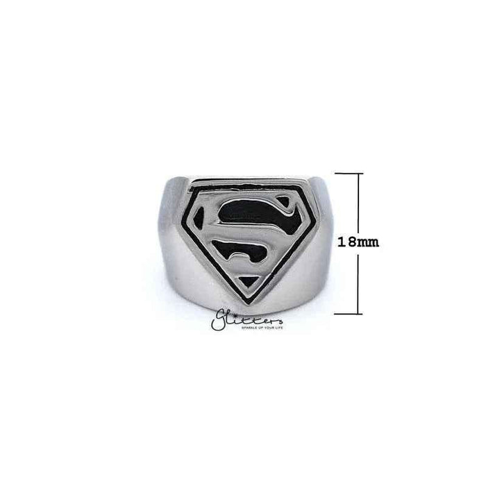 Glossy stainless steel Superman casting men's ring by Glitters featuring a detailed Superman emblem design.