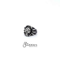Stainless steel Gothic Soldier Ghost Skull Spider Cast Ring by Glitters, featuring a detailed skull, spider, and gothic design.