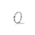 Stainless steel Greek key women's ring by Glitters, featuring a sleek design and intricate pattern on smooth metal surface.