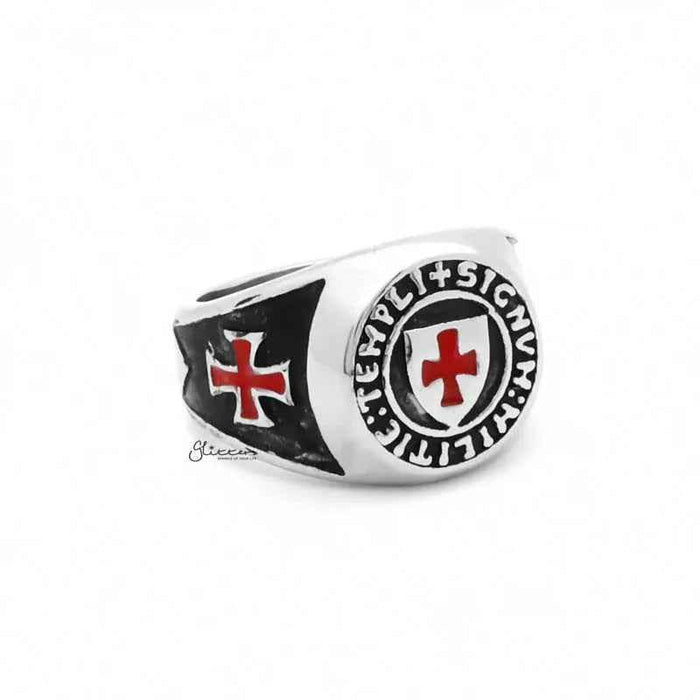 Stainless Steel Knights Templar Ring by Glitters featuring detailed Templar cross design and polished finish.