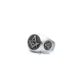 Stainless steel Masonic casting men's ring by Glitters featuring intricate engraved symbols and a polished finish.