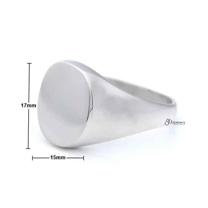 Silver stainless steel oval signet blank plain ring by Glitters, showcasing a smooth, polished surface and classic oval shape.