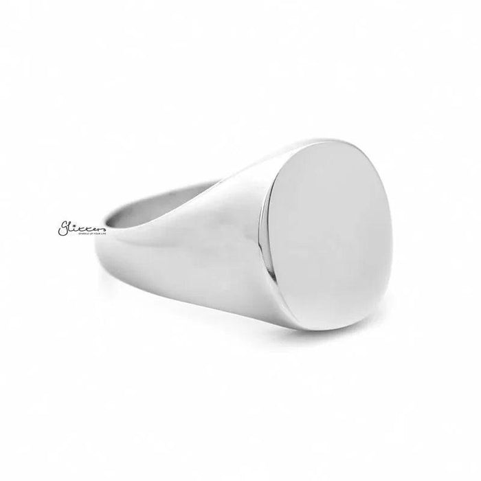 Silver stainless steel oval signet blank ring by Glitters, plain and smooth with a polished finish for versatile wear.
