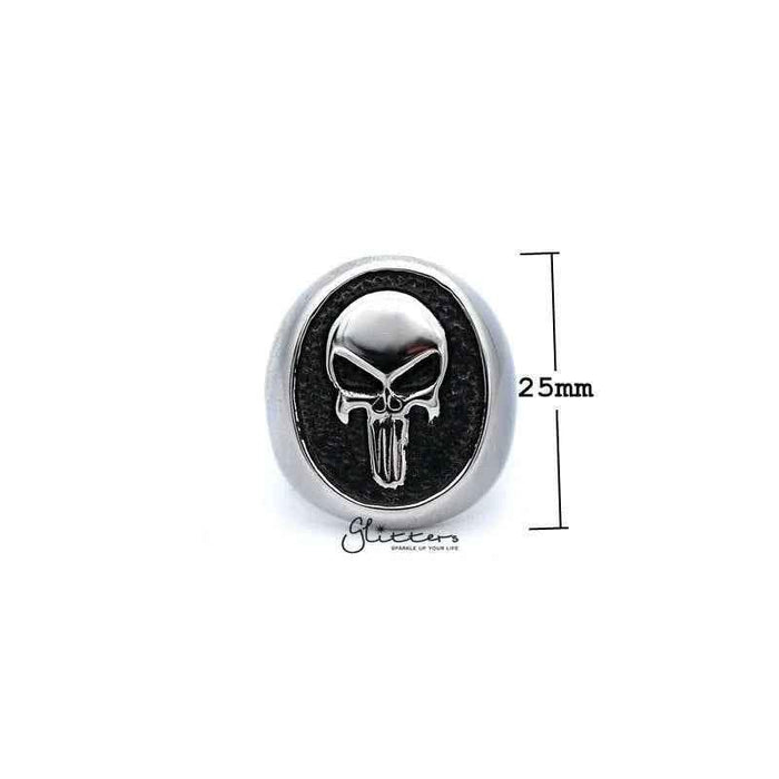 Stainless steel Punisher skull casting men's ring by Glitters, featuring a bold skull design on a polished band.