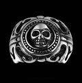 Stainless steel skull cast ring by Glitters featuring a detailed skull design on a sleek band.