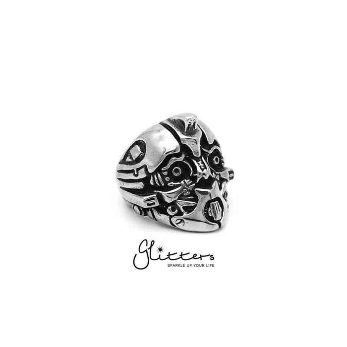 Stainless steel Transformers robot casting rings by Glitters, featuring detailed robot designs on durable stainless steel rings.