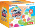 Orange Zimpli Kids box featuring a white star-shaped bath bomb and vibrant rainbow water splash illustrations.