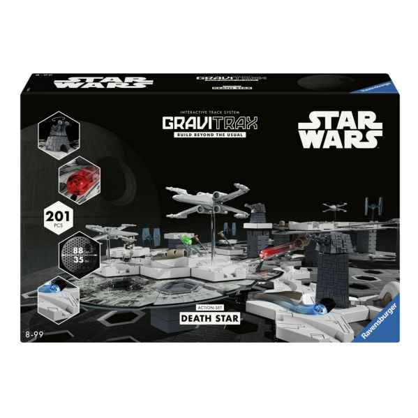 Black Star Wars GraviTrax Death Star box showing a gray and white marble run with X-wing and TIE fighter miniatures.