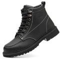 Black men's safety shoes with steel toe, anti-smash and puncture-resistant features, designed for work and safety.