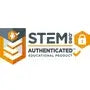 STEM.org Authenticated seal with orange and grey shield logo, golden lock hexagon, and educational product text.