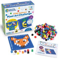Boxed STEM kit with a blue grid base holding a colorful cube duck, plus loose blocks and an instruction manual.