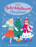 Book cover with two girls in winter coats dancing near a Christmas tree with presents on a snowy blue background.