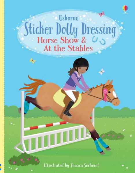 Book cover featuring a girl riding a tan horse over a white hurdle against a blue sky and green grass background.
